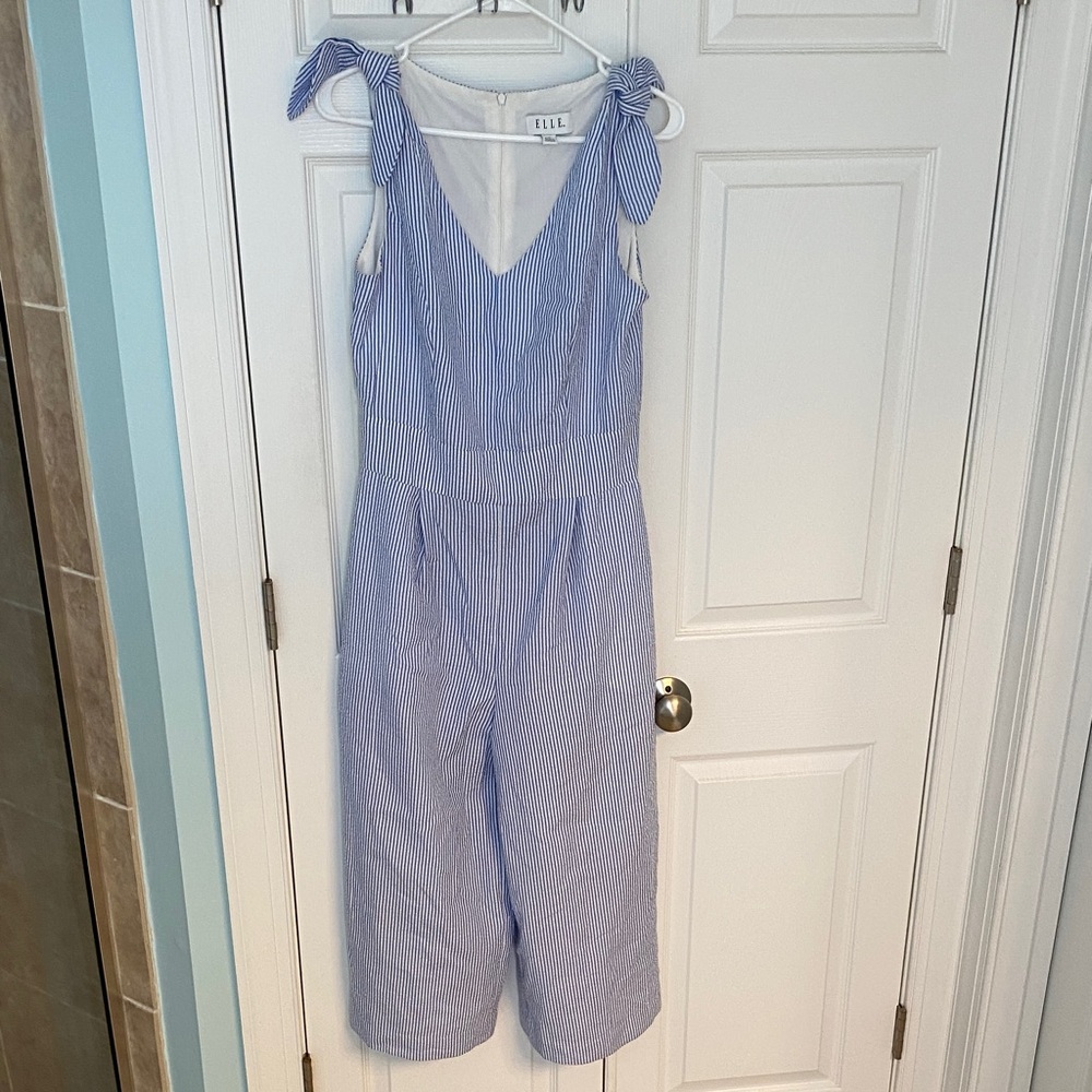 Elle Blue Striped Jumpsuit Size M